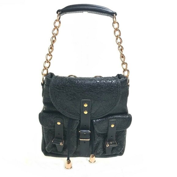 Authentic BALENCIAGA 128520 One handle Chain Mini bag Hand Bag Embossed Leather - Picture 1 of 10